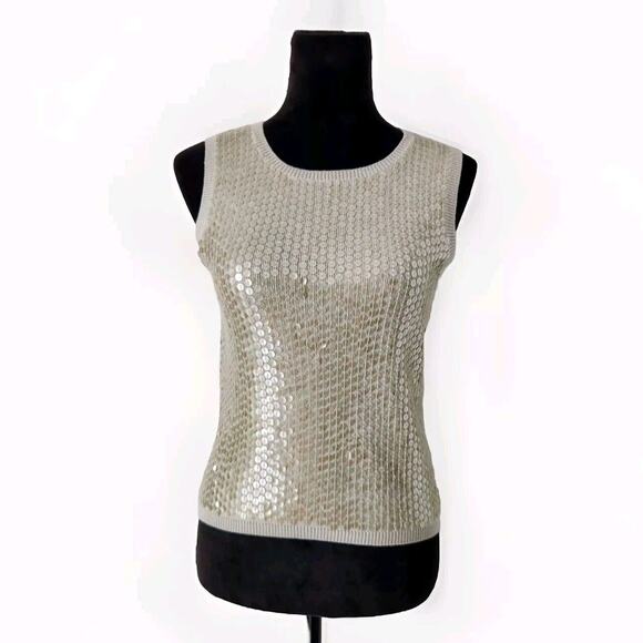 Vintage Anne Klein II Sequin Wool Knit Cardigan & Top Set Small Sage Green - Picture 4 of 12